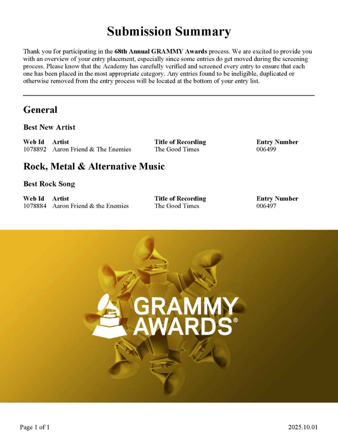 For Your Consideration: "The Good Times" Grammy Voting